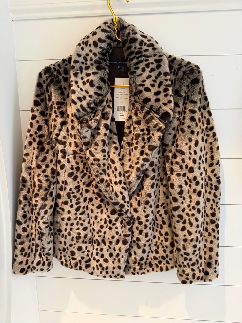 French Connection Faux Fur Leopard Print Jacket - Taupe/Black